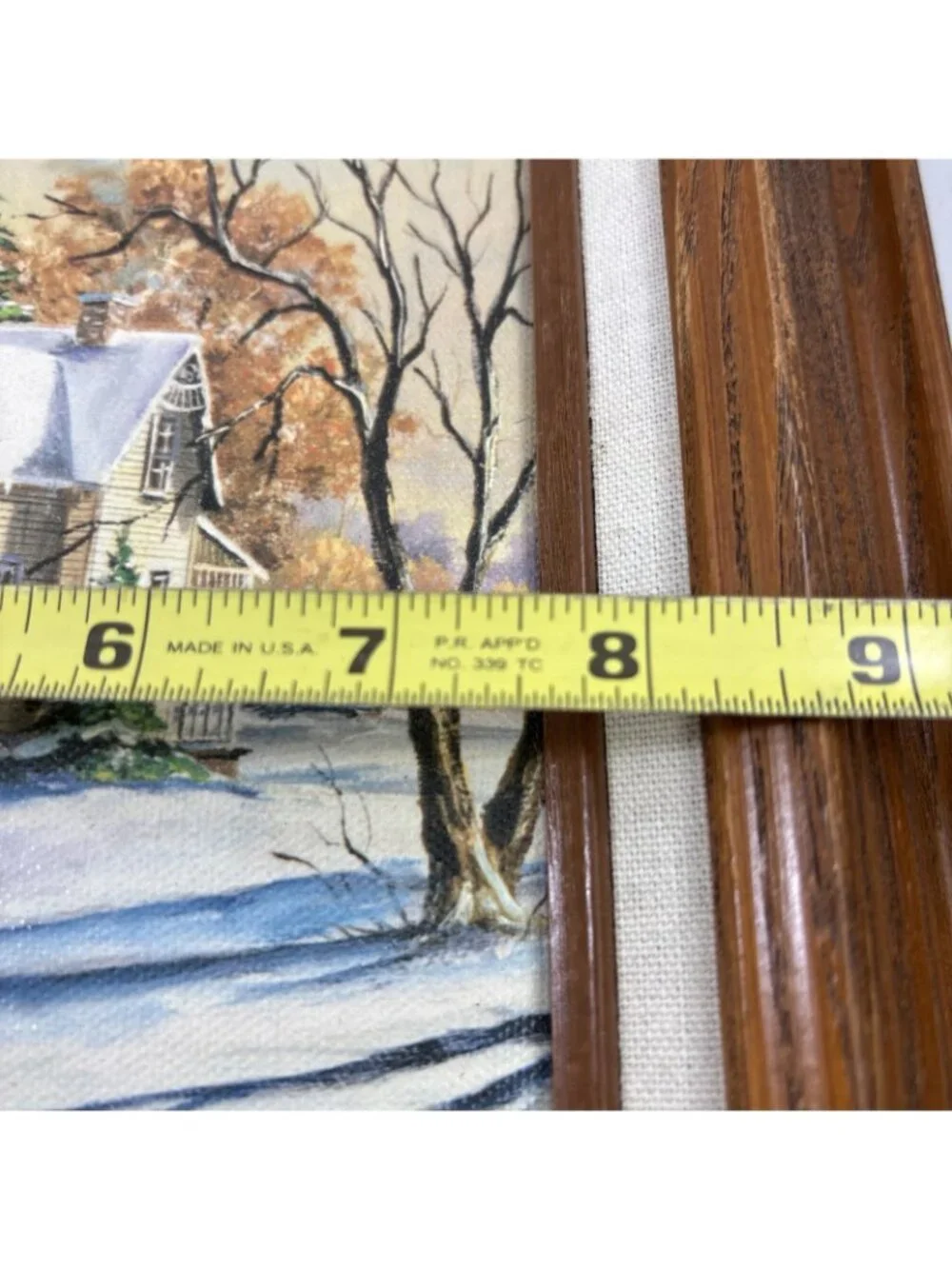 Framed Lithograph Painting Rustic Winter Scene Outhouse Farmhouse Cottagecore